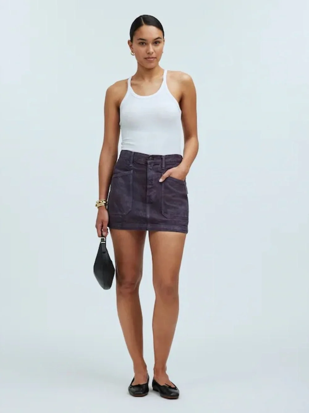 Madewell MN Dye Studio Denim Patch Pocket Utility Mini Skirt Size 25 Fig NO931